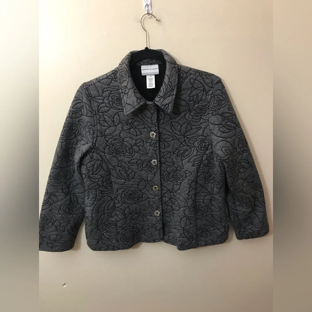 Alfred Dunner Womens Quilted Embroiderd Floral Lightweight Jacket Size 10P